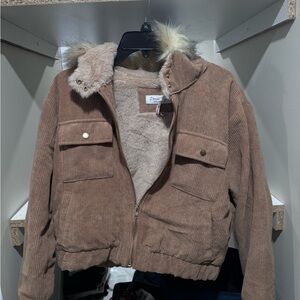 Dollhouse Brown Corduroy Jacket with Fur Hood
